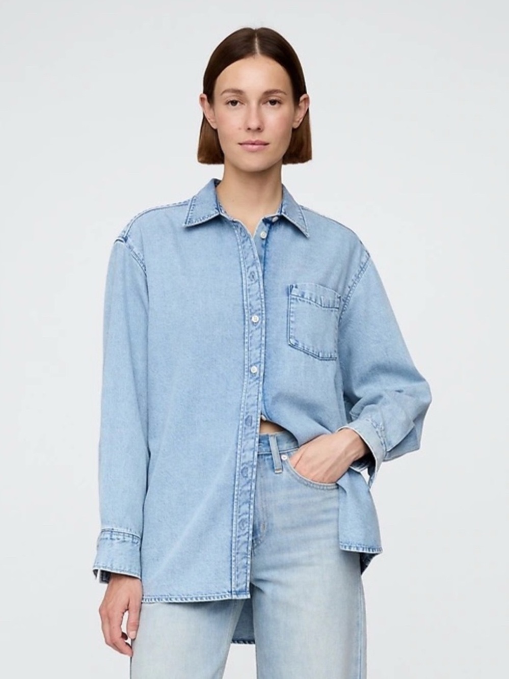 Gap The Big Shirt Ultrasoft Denim Light Wash Small Oversized Cotton Blue